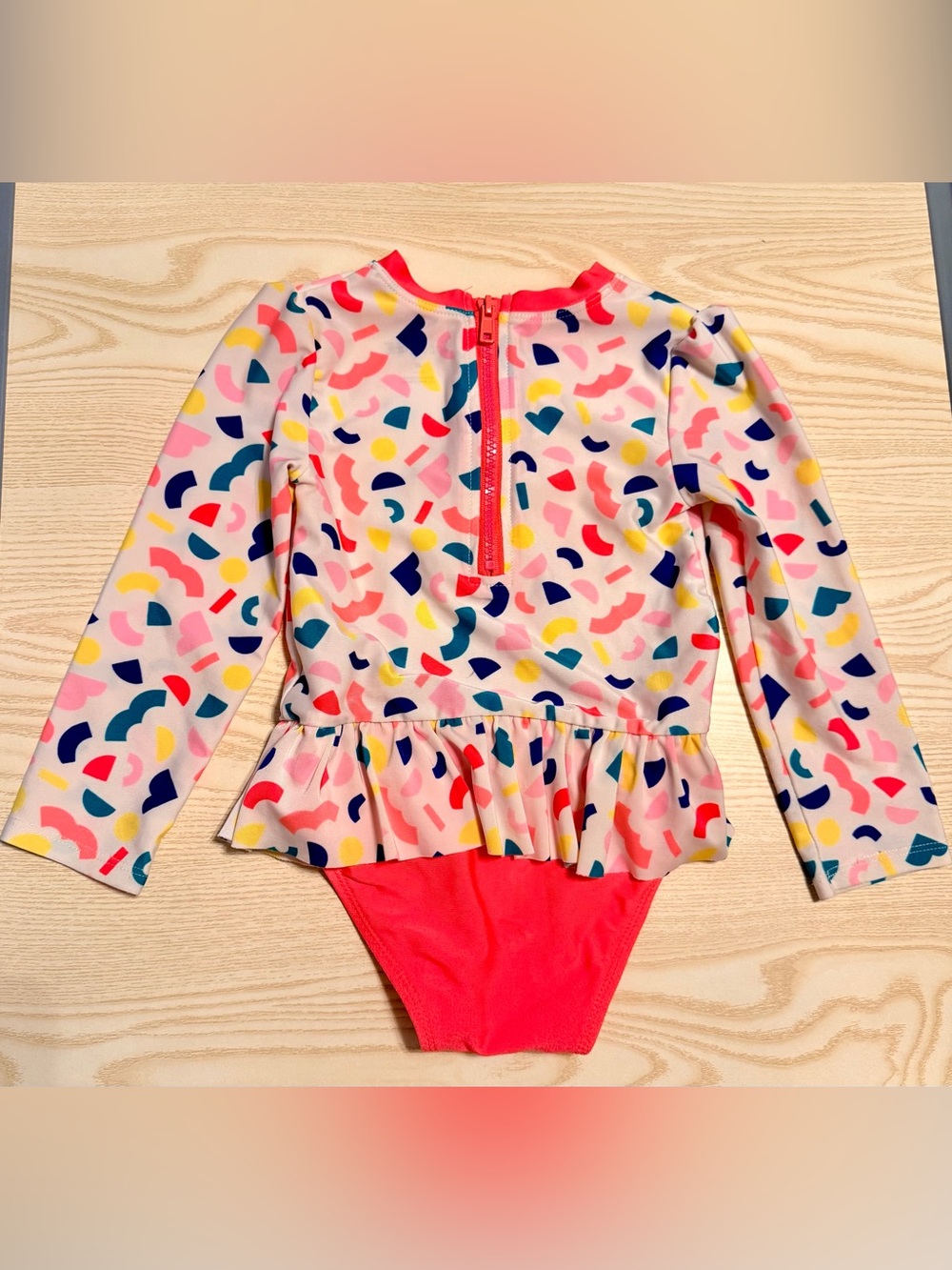 Cat & Jack Long Sleeve Pink Confetti Ruffle One-Piece Swimsuit Size 4T